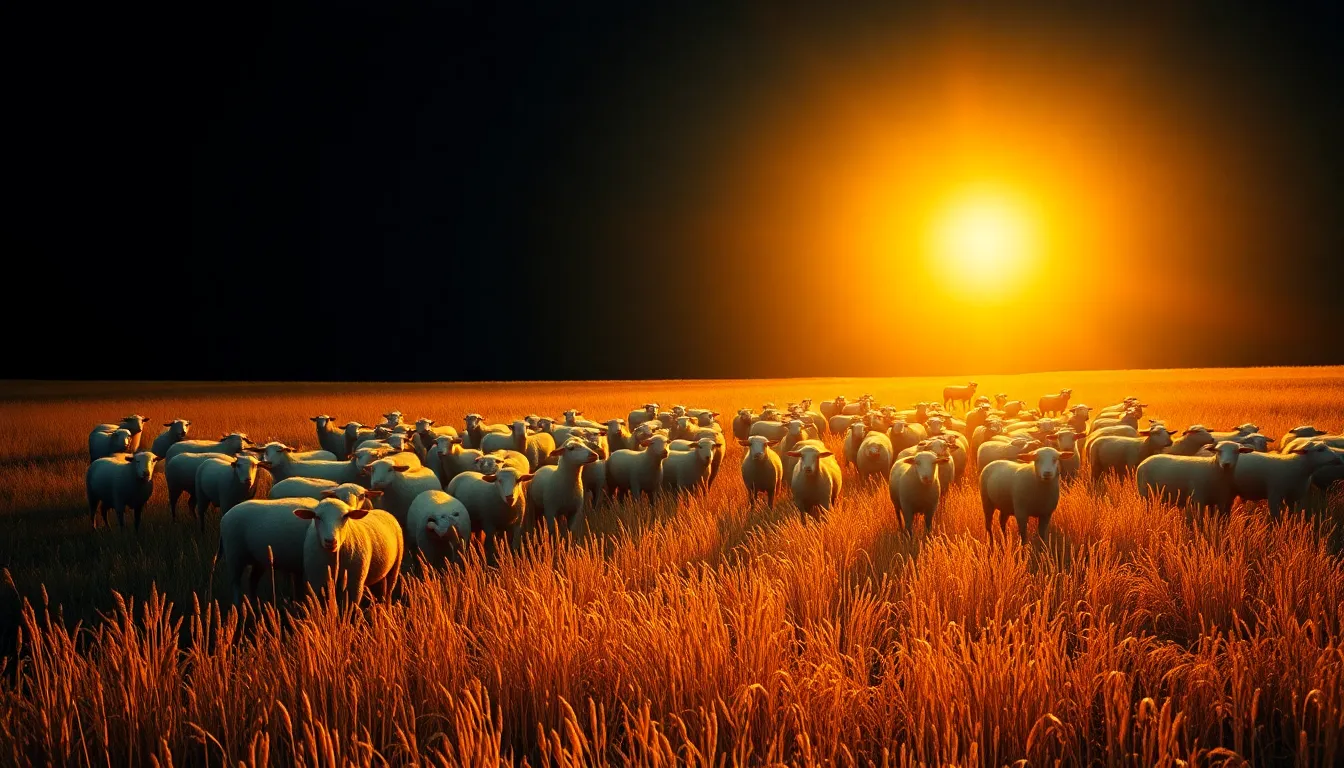Arte devocional do Salmo 100 — o povo e as ovelhas do pasto do Senhor