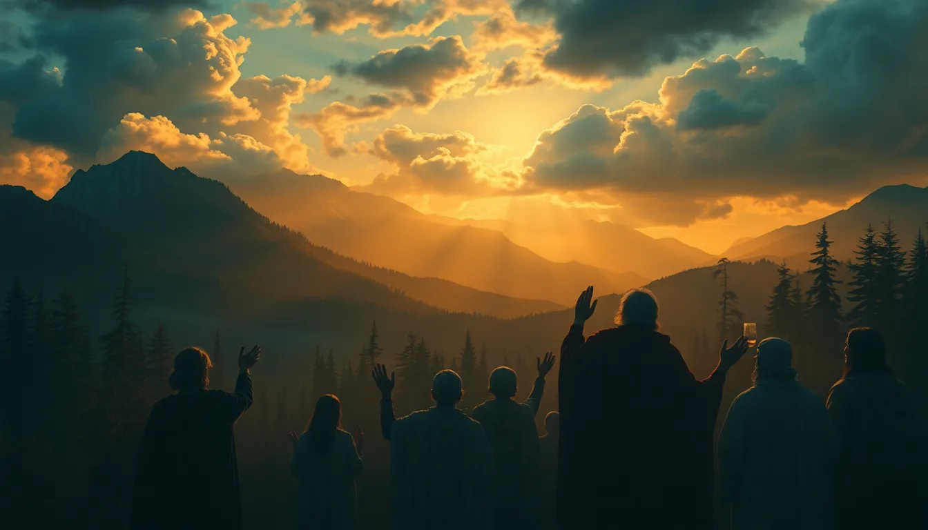 Arte devocional do Salmo 148 — os montes, as árvores, os animais e os povos louvam ao Senhor