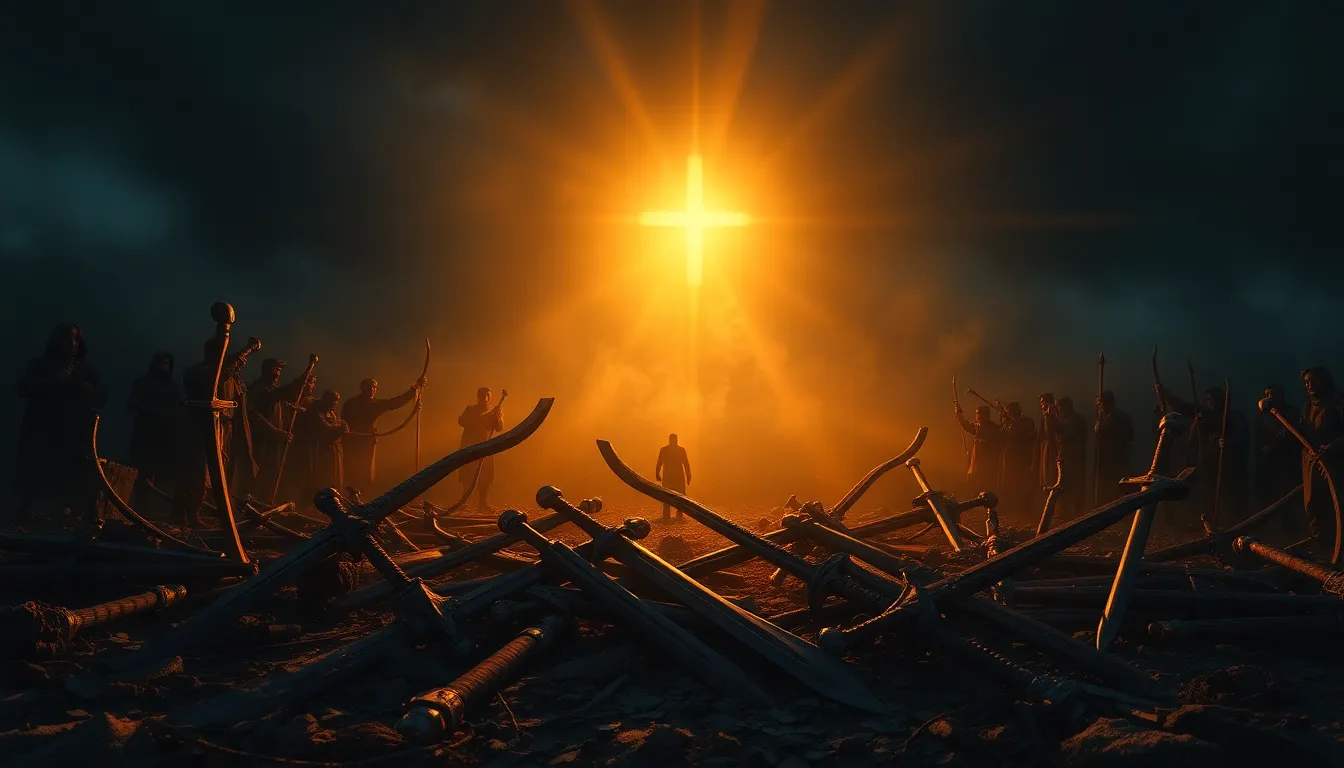 Arte devocional do Salmo 76 — as armas quebradas e Deus que salva os mansos