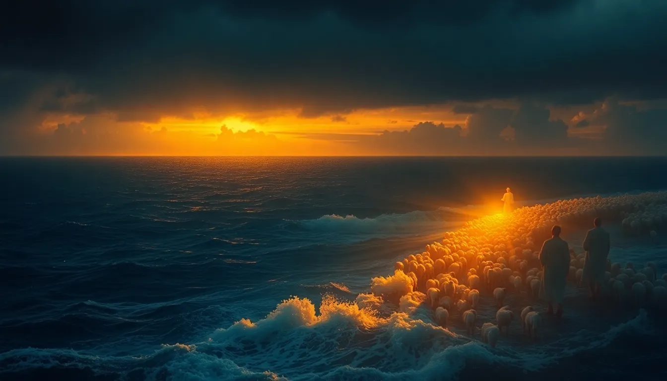 Arte devocional do Salmo 77 — o caminho de Deus pelo mar, guiando como rebanho